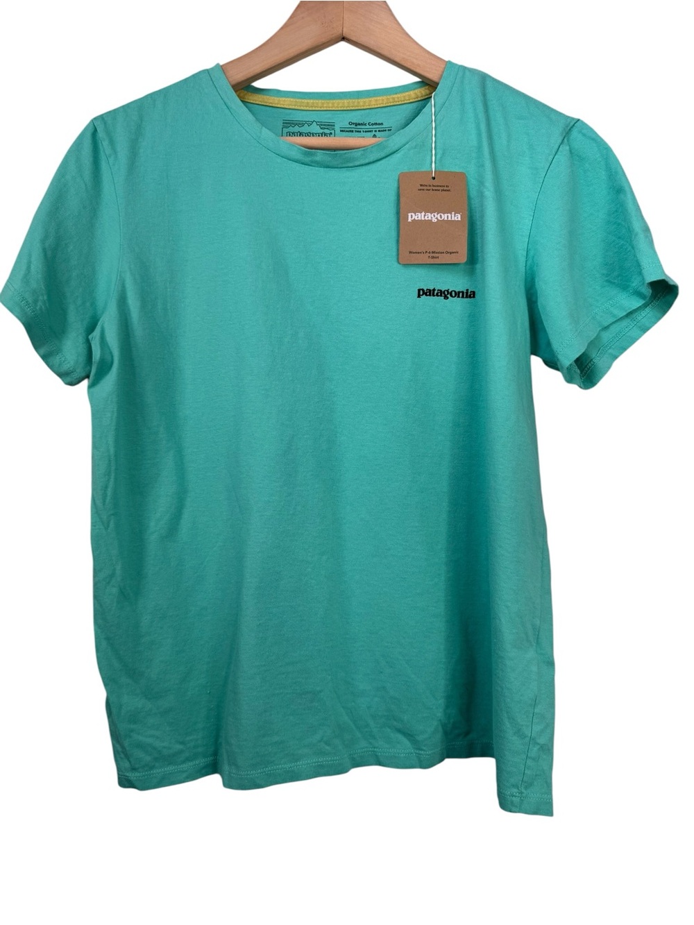 Patagonia Womens P-6 Mission Organic T-Shirt Medium NWT Teal Save Our Planet